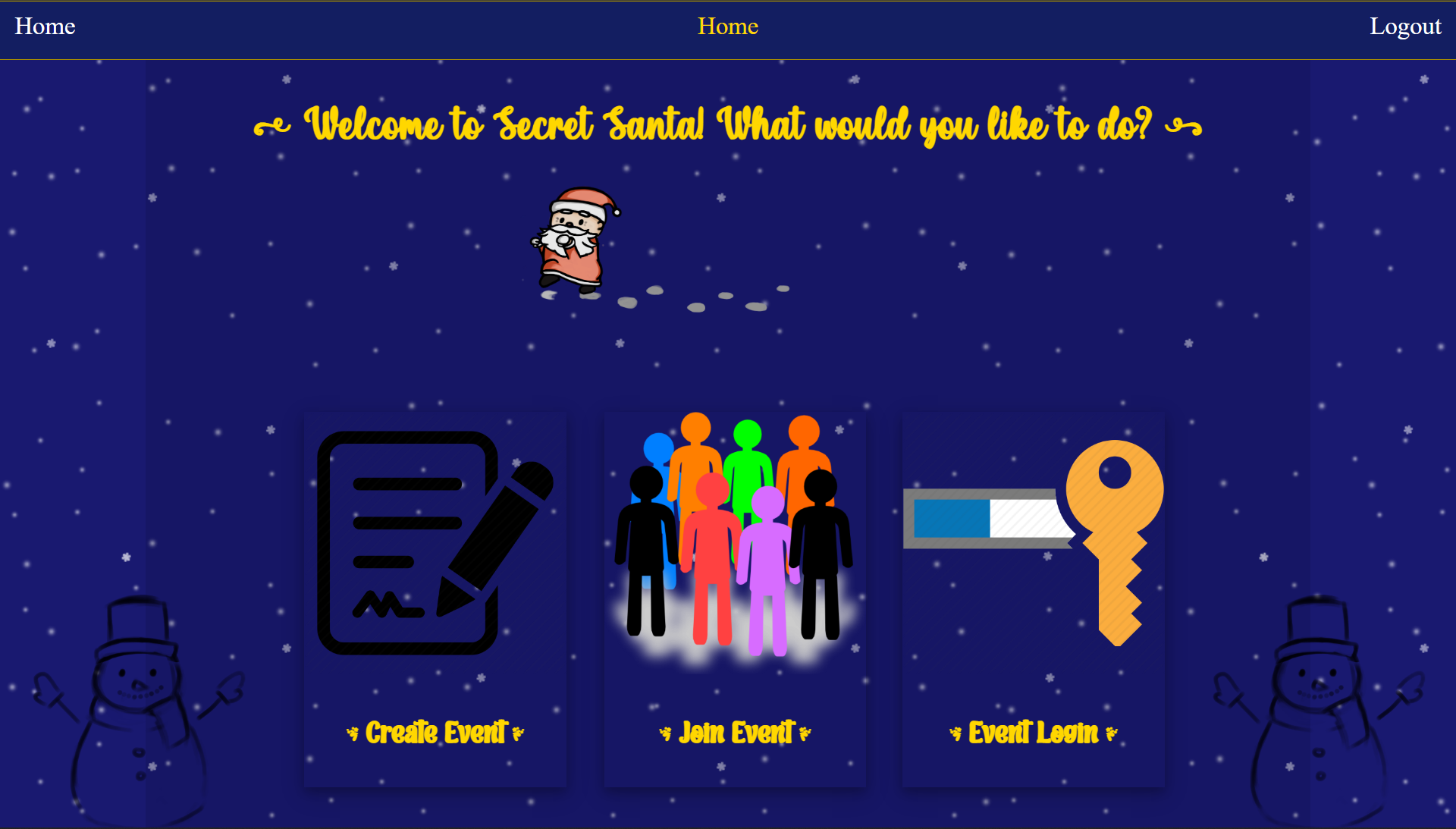 Screencap of the Secret Santa Website's homepage